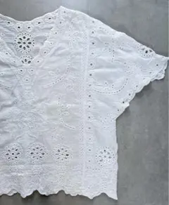 sandy サンディー カットワーク レース刺繍ブラウス5分袖 ホワイト Fのサムネイル