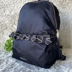 【極美品】TOCCA グログランリボン リュックサック 牛革 ナイロン ロゴ 黒