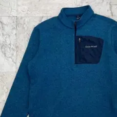 モンベル　フリースジャケット　メンズ　Ｌ　ハーフジップ　ブルー　刺繍ロゴ
