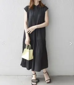 SHIPS any:ロウ ギャザー ドットロングワンピース フレンチスリーブ