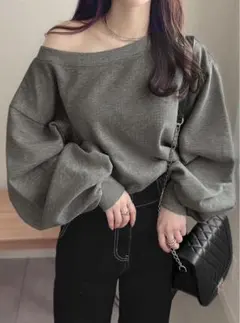 GRL オフショルダースウェットトップス 【pm392】チャコール