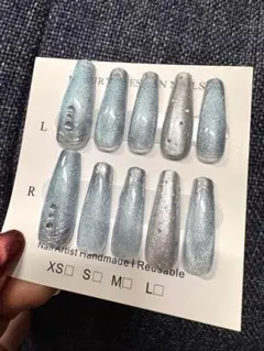 ネイルチップ 冬ネイル マグネット バレリーナ ロングネイル