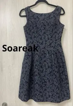 《Soareak》 美品 ネイビー ボタニカル柄 ワンピース パーティ 結婚式のサムネイル