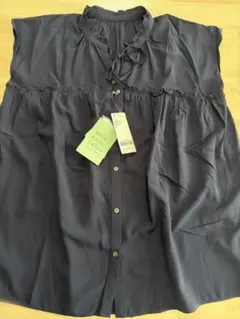 グローバルワーク ネイビー フリル付き 半袖シャツ M