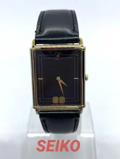 SEIKO セイコー 長方形クォーツ腕時計 黒レザー