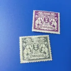 9072 外国切手 ダンツィヒ 1923年 2頭のライオン紋章 2種