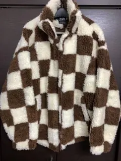 美品【ZARA 】チェック柄 ボアジャケット L-XLサイズ