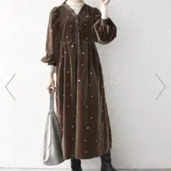 SHIPS any ポリエステル ベロア 刺繍 タック フレア ワンピース