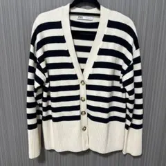 ZARA ボーダー ニットカーディガン S