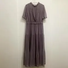 ketty 結婚式　グレー プリーツ ロングドレス 半袖