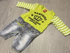 BABYDOLL ストライプロンパース デニム風