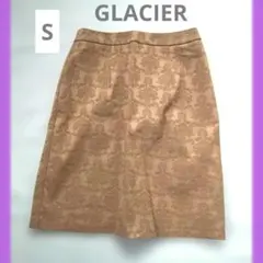レディーススカート ひざ丈 GLACIER サイズ S 模様入り ブラウン系