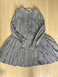 レトロガール　チャイナ風ワンピース　Fサイズ　ブルー　長袖　ミニスカート