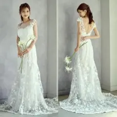 ドレスプロダクション　ソフトマーメイドドレス　Mサイズ　総レース 刺繍 総レース バックV ソフトマーメイドドレス（W255）