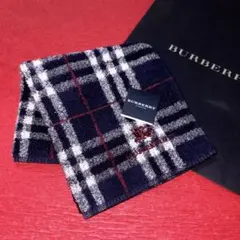 バーバリータオルハンカチノバチェックホースマークロゴ刺繍ネイビー　男女兼用　新品