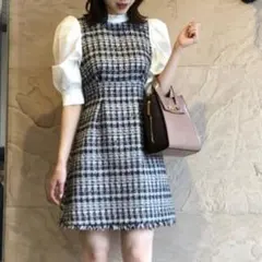 31 Sons de mode ツイード切替 七分袖ワンピース 36 新品タグ付