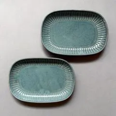 美濃焼 十草 鋳込み小判皿 長角皿 孔雀 2枚