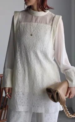 ボンジュールサガン　レースデコルテシアーブラウス　オフホワイト　151 ○11