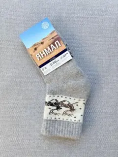 モンゴル製ウール100% トナカイ柄ソックス、レディース靴下