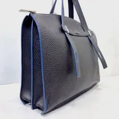 極美品 フルラ トートバッグ ジョーヴェ 3層 A4 大容量 シボ革 黒×紺