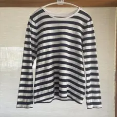 無印　白とネイビーのボーダー 長袖Tシャツ