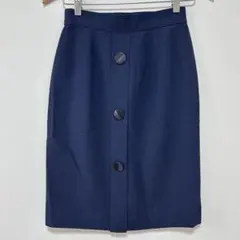 ネイビー ボタン付き【9号】 ひざ丈スカート きれいめ オフィス 通勤 上品