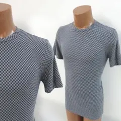 ジョルジオアルマーニ黒ラベルイタリア製スーパーストレッチTシャツ格子柄グレー丸首のサムネイル