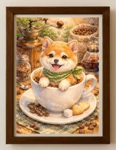 【水彩画アート】豆柴カップで一息2L版写真用紙