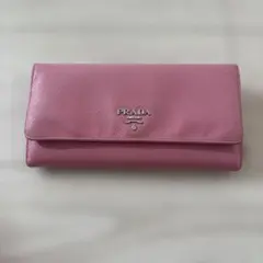 レア美品✨️プラダ◇バイカラーフラップ長財布 ピンク水色シルバー