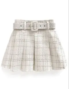 インパン裏地付きベルトツイードプリーツミニスカート タグ付き