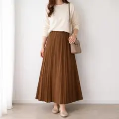 GU【M】プリーツロングスカート ウエストゴム 無地 フレア 普段使い