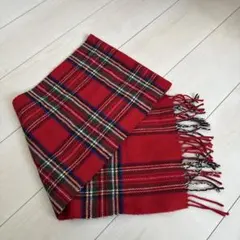 赤 チェック柄 マフラー フリンジ付き