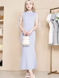 Darich ダーリッチ カットアウトニットロング 원피스 水色 マーメイド