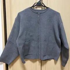 グレー 長袖 カーディガン ジッパー付き