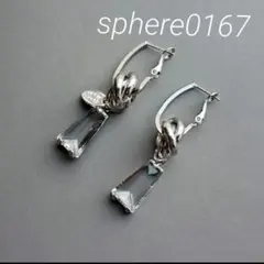 レクタングルガラストリプルリングピアスS　ハンドメイドピアス