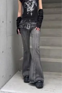 【KSG】ジーンズ デニム デニムパンツ ベルトラインフレアデニム レディース