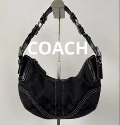 極美品　コーチ ワンショルダー ホーボー 黒　シグネチャー　COACH