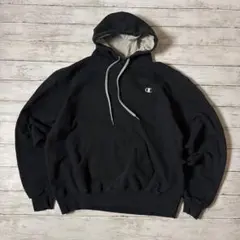 チャンピオン エコ スウェット パーカー ブラック 2XL 刺繍ロゴ 黒