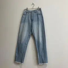 【美品】メルロー ストレートデニム ライトブルー フリンジ裾 ウエストゴム Ｍ