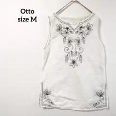 オットー チュニック ホワイト ノースリーブ 刺繍入り コットン素材 t4419