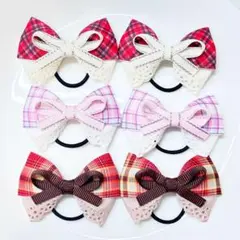 キッズリボンヘアゴム6つセット チェック3種類