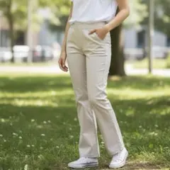 Y221スラックスパンツベージュ ウエストゴム