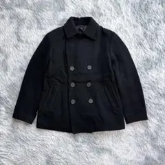 【良品計画】ピーコート ダブルボタン 定番 ウールコート 通勤通学 M 黒 裏地