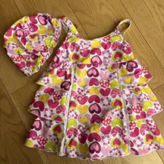 ハート柄フリル　水着　110cm 帽子セット