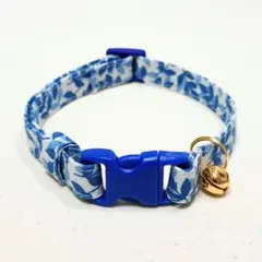 青リーフ柄青バックルB 軽量猫首輪