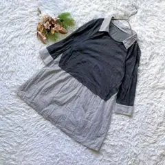 ✨1点限り✨ (M) ドッキングチュニック 長袖 ボーダー フェイクレイヤード