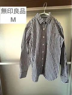 無印良品 ギンガムチェック　シャツ　白黒　モノトーン　長袖　M