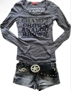 y2k.平成ギャル強めギャルネオグランジコア☆スカルスダッズロンT