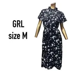 GRL 花柄 ケープ スリーブ リボン ベルト フレア ワンピース