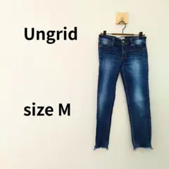Ungrid ダメージ スキニーデニム ブルー フリンジ裾　股上浅　Mサイズ